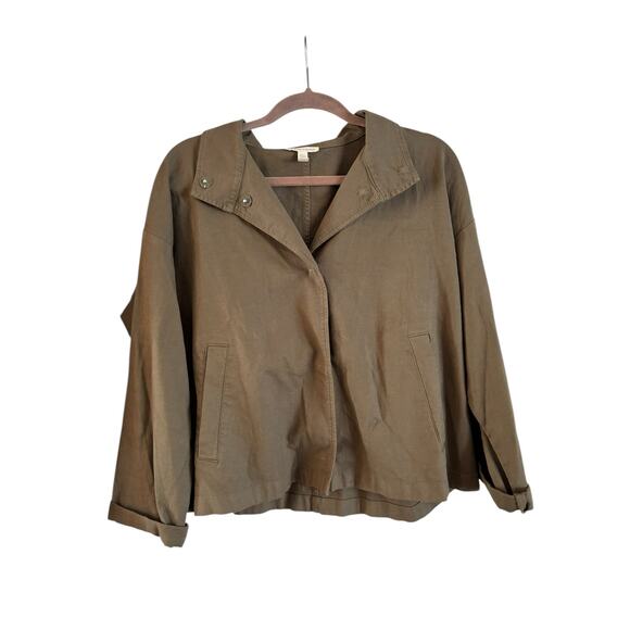 Eileen Fisher Stretch Cotton Hemp Canvas Jacket Green Size Medium Organic Cotton - Picture 1 of 6